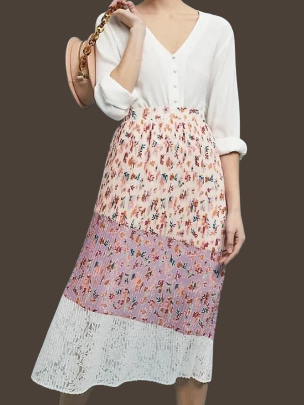 Anthropologie Laia Pleated Floral Midi Skirt Pink Small